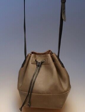 J Crew Olive Brown Leather Bucket Bag